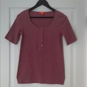 Joe Fresh Ribbed Short Sleeve Henley Top | Dusty Rose | Size Small